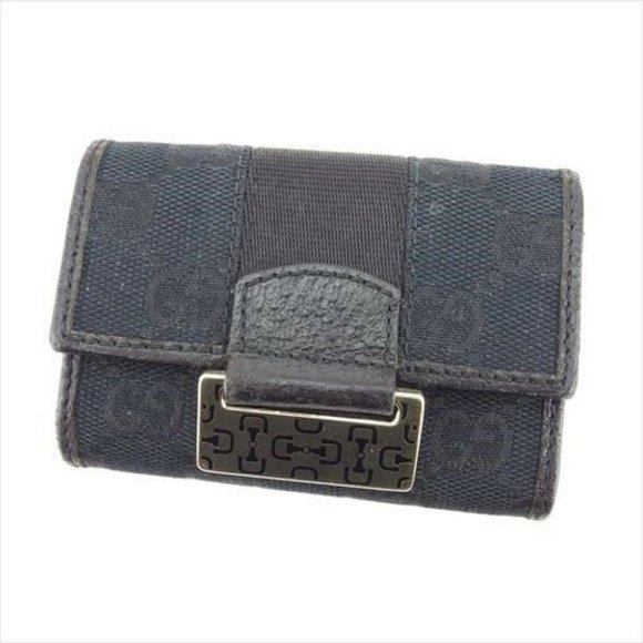 Gucci Key case Key holder GG Black Canvas Leather Woman Authentic Used - Picture 1 of 8